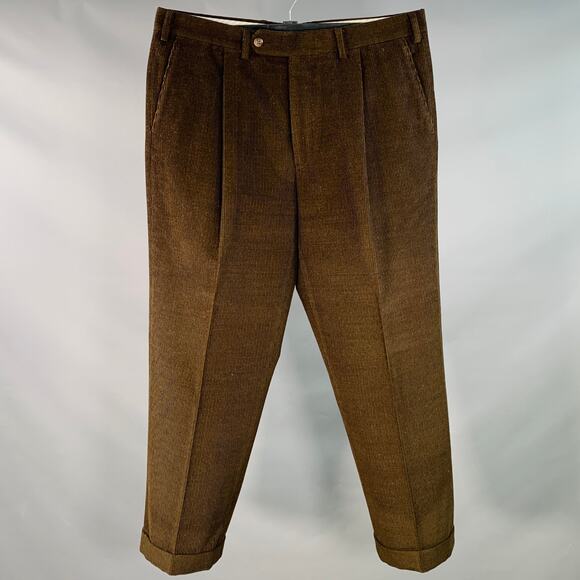 SAMUELSOHN Size 36 Brown Corduroy Merino Wool Pleated Zip Fly Casual Pants - Picture 1 of 8